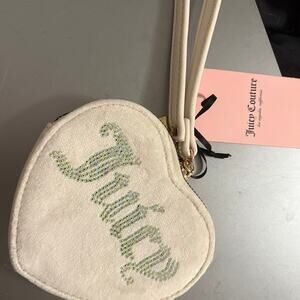 Juicy couture velour cream heart coin purse wristlet